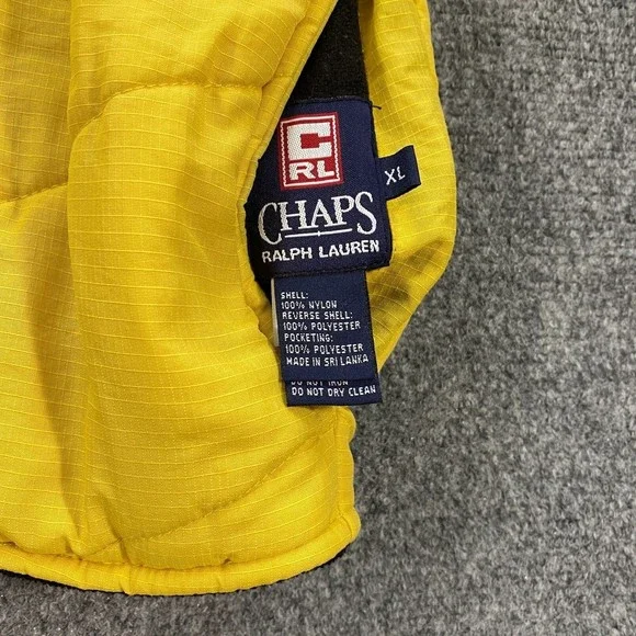 VINTAGE Chaps Ralph Lauren Reversible Vest Jacket Adult XL Black Yellow Fleece - Picture 6 of 11